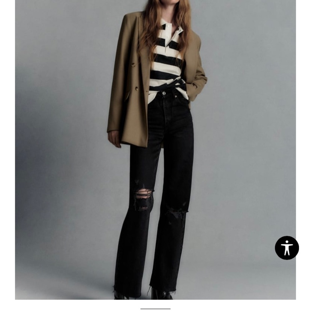 ZARA WIDE LEG RIPPED JEANS BLACK